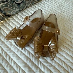Mini Melissa Kids Glittery Gold Bow Flats